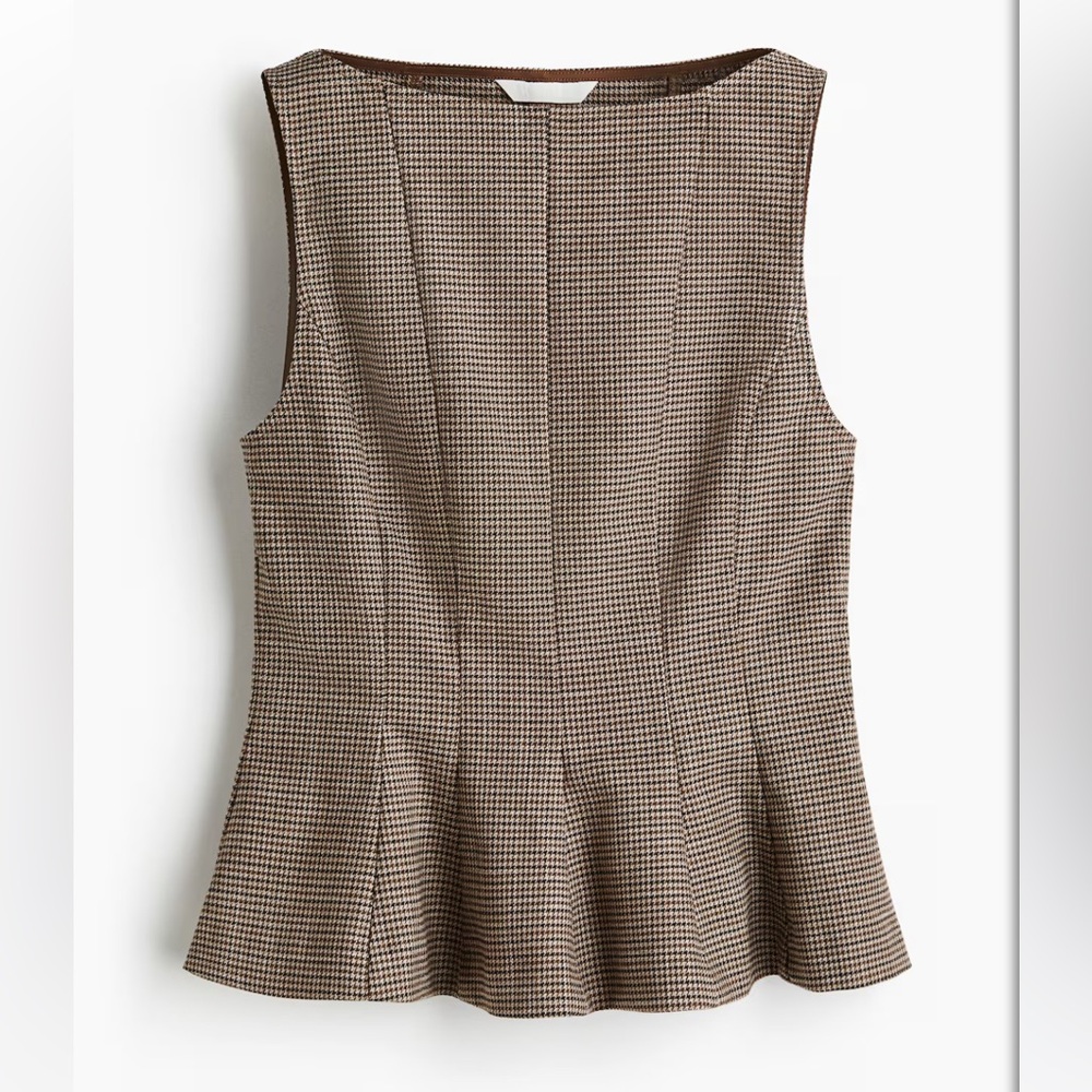 NWT H&M Brown Houndstooth Sleeveless Peplum Top